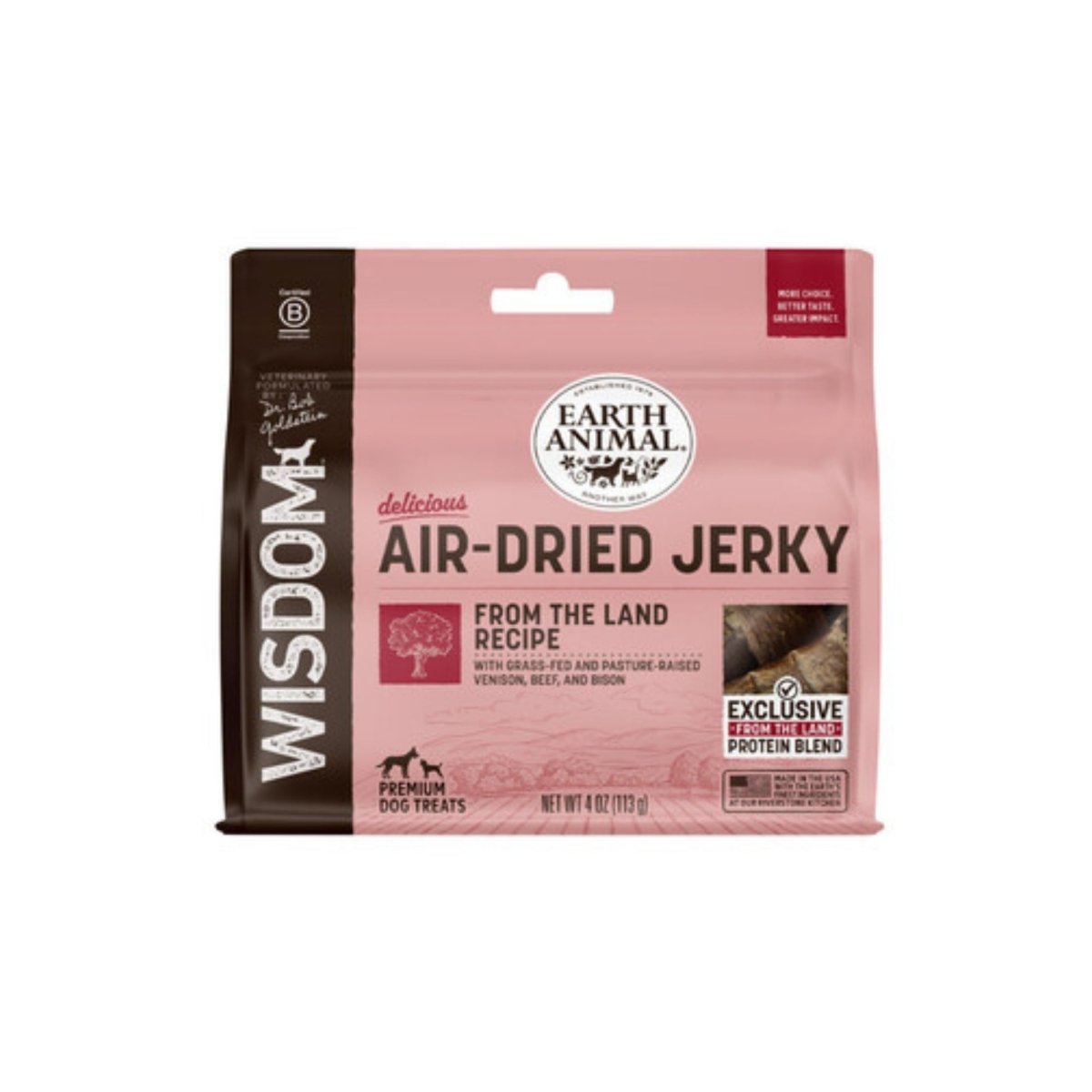 Earth Animal Dog Wisdom Air - Dried Jerky From The Land 4oz. - Pets Perfect