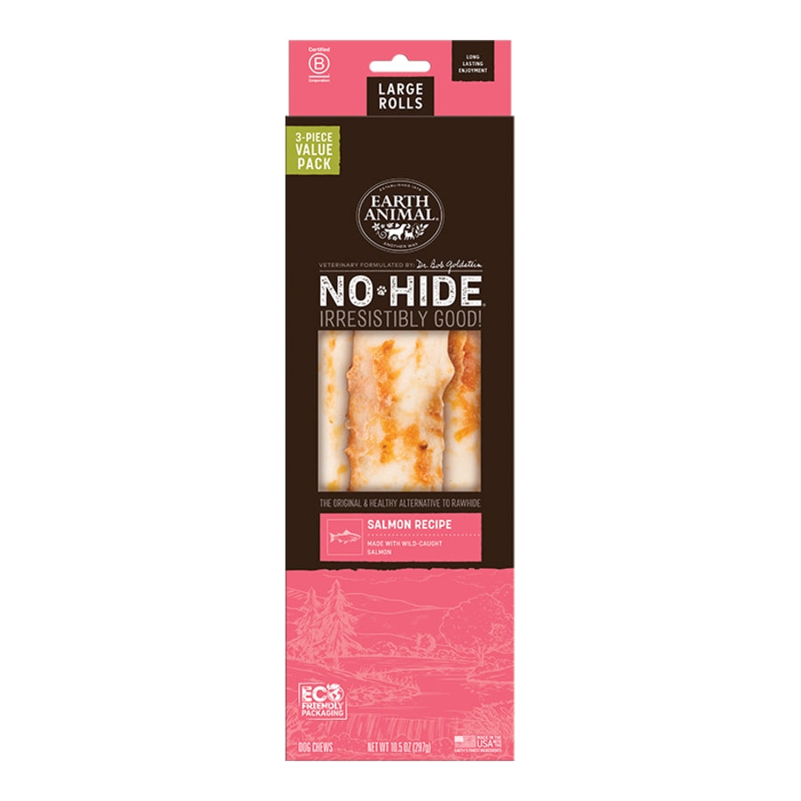 Earth Animal No-Hide - Long-Lasting Salmon Roll Large Dogs, 3 ct