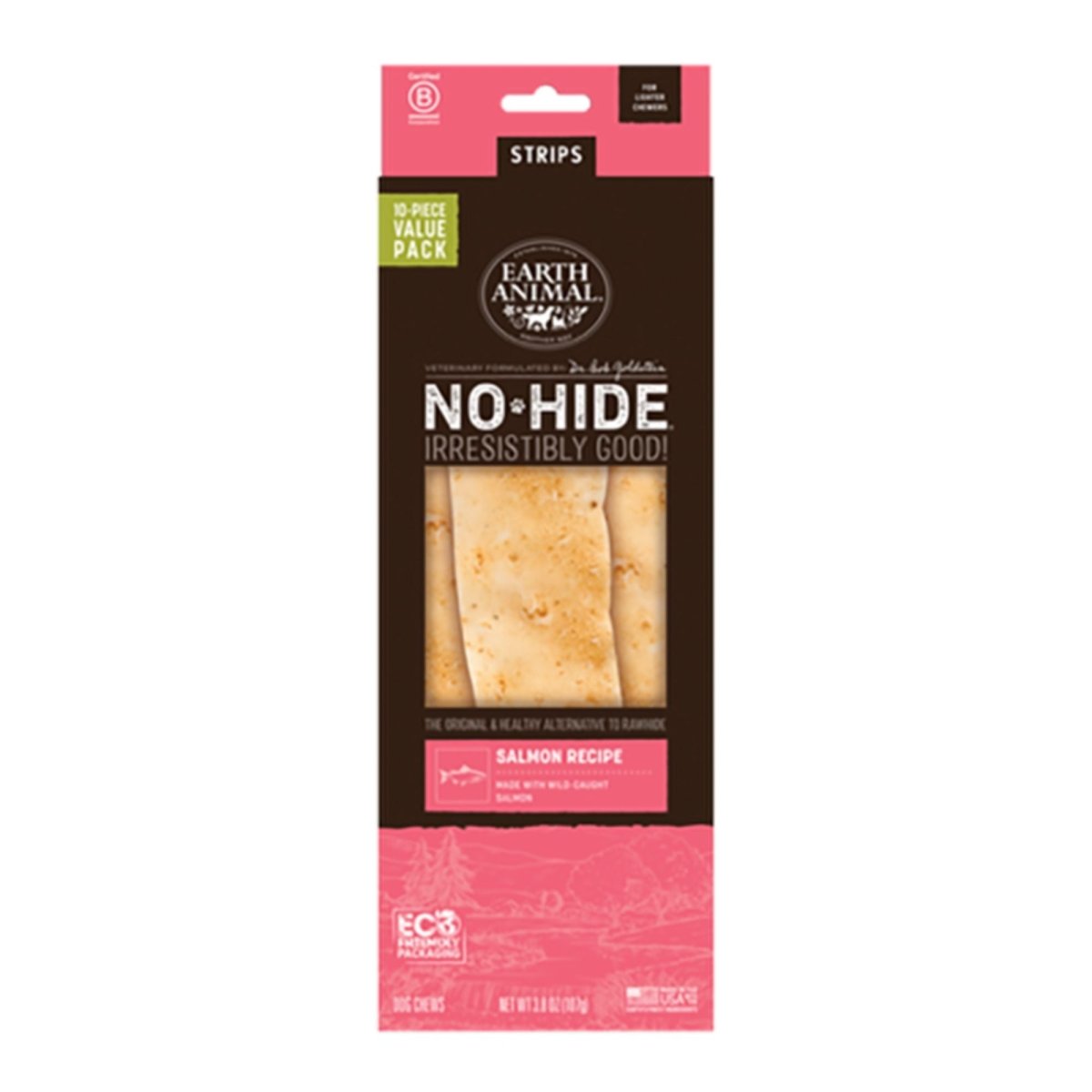 Earth Animal Dog No - Hide Original Collection Salmon Strips Value Pack - 10 Pack - Pets Perfect