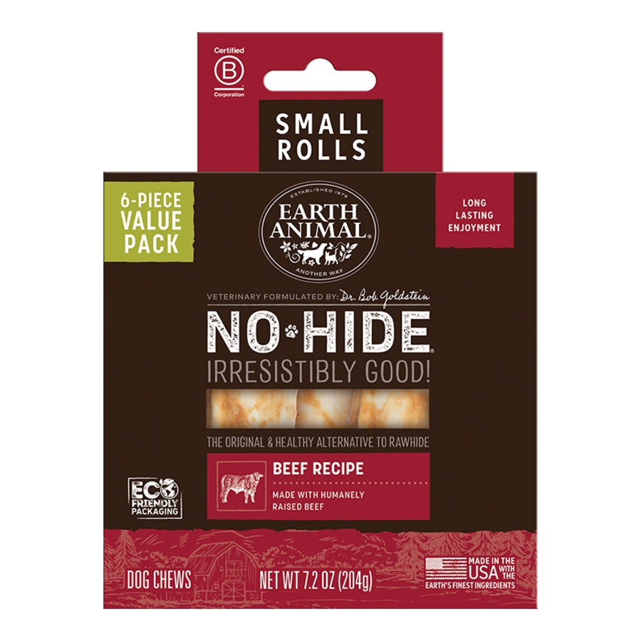Earth Animal Dog No-Hide Beef Rolls Small Value 6 ct