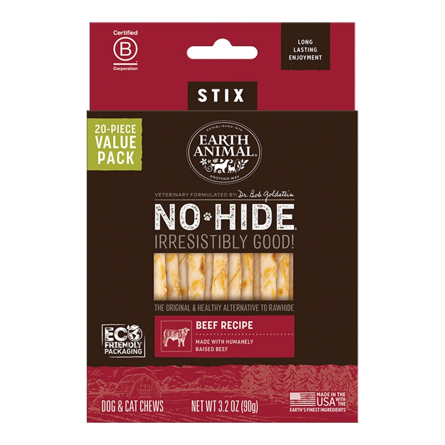 Earth Animal Dog No-Hide Stix Beef Value 20 ct