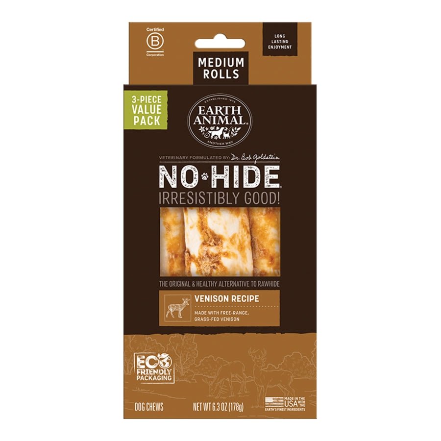 Earth Animal No - Hide – Rawhide - Free Venison Roll Medium | 3 - Count - Pets Perfect