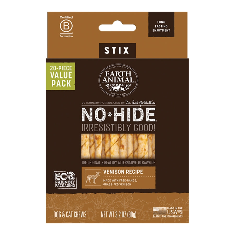 Earth Animal Dog No-Hide Stix Venison Value 20 ct