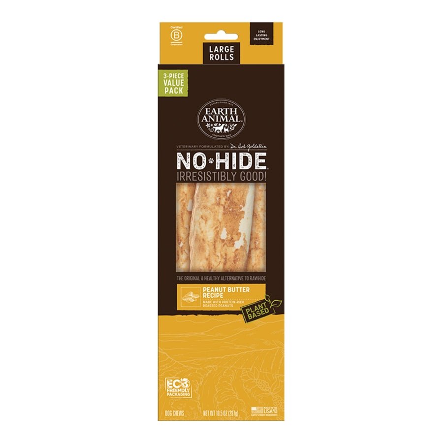 Earth Animal No - Hide Large Peanut Butter Rolls – Rawhide - Free | 3 - Pack - Pets Perfect