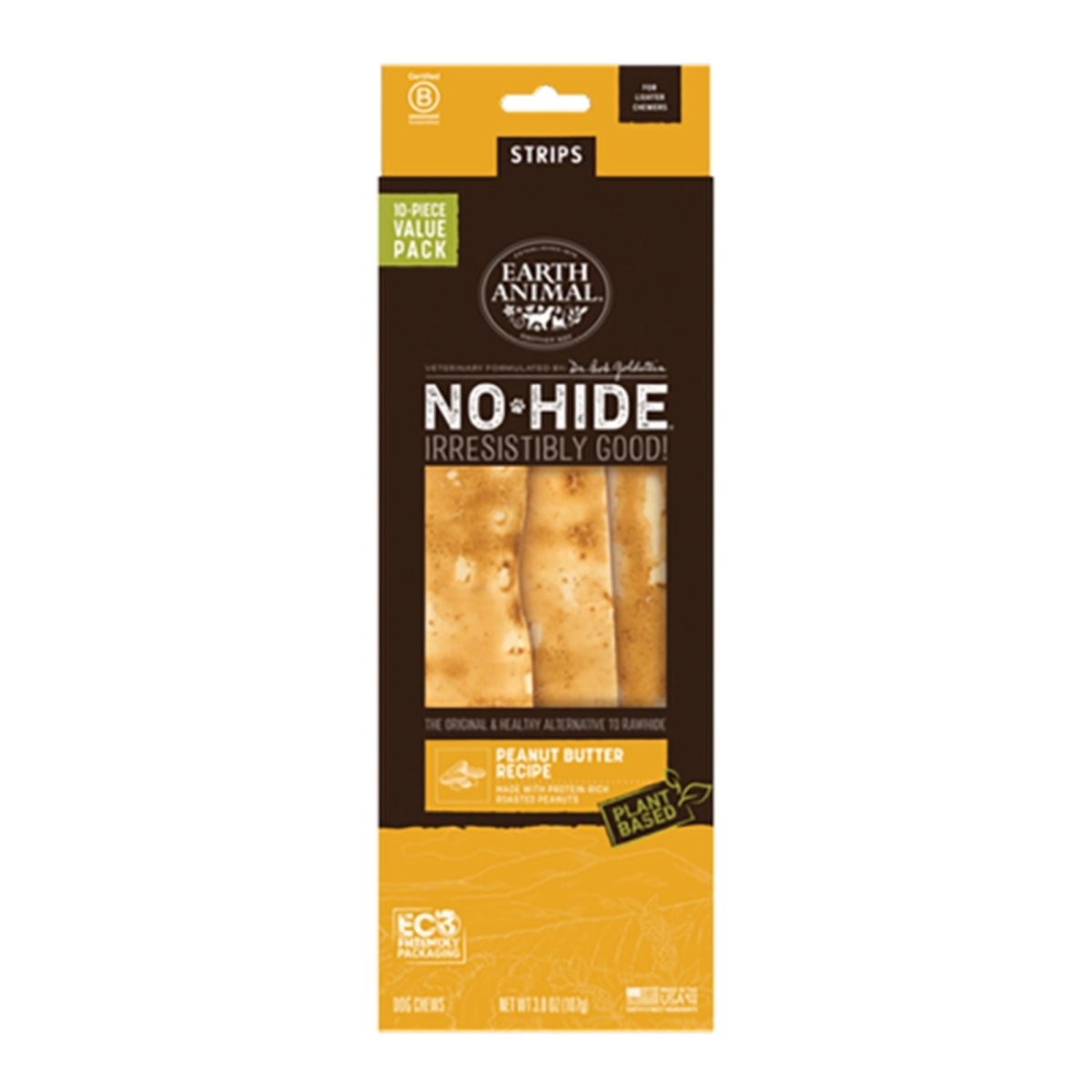 Earth Animal Dog No - Hide Original Collection Peanut Butter Strips Value Pack - 10 Pack - Pets Perfect