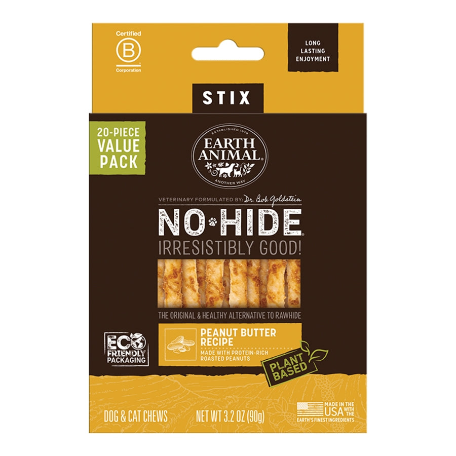 Earth Animal Dog No-Hide Stix Peanut Butter Value 20 ct