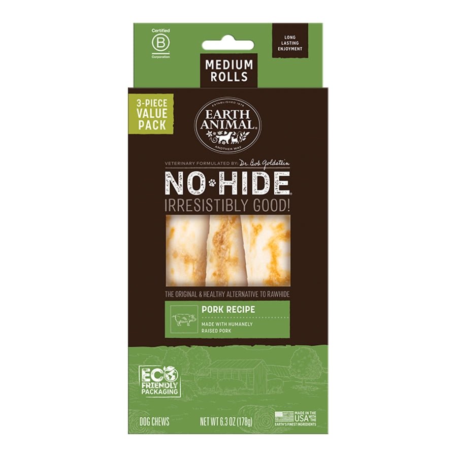 Earth Animal No - Hide – Long - Lasting Pork Roll Medium Dogs | 3 Count - Pets Perfect