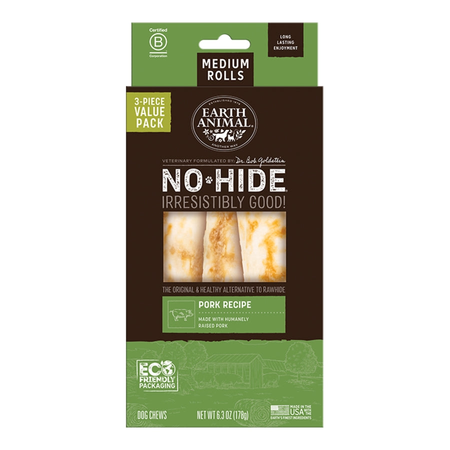 Earth Animal Dog No-Hide Pork Rolls Medium Value 3 ct