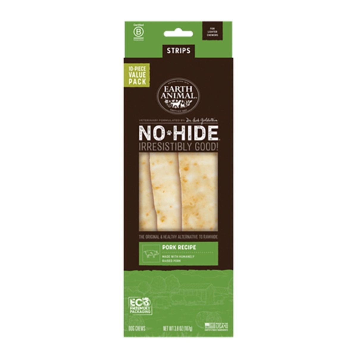 Earth Animal Dog No - Hide Original Collection Pork Strips Value Pack - 10 Pack - Pets Perfect
