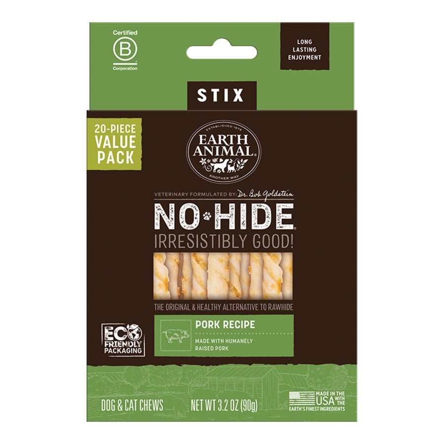 Earth Animal No - Hide – Long - Lasting Pork Dog Chew Stix | 20 Count - Pets Perfect