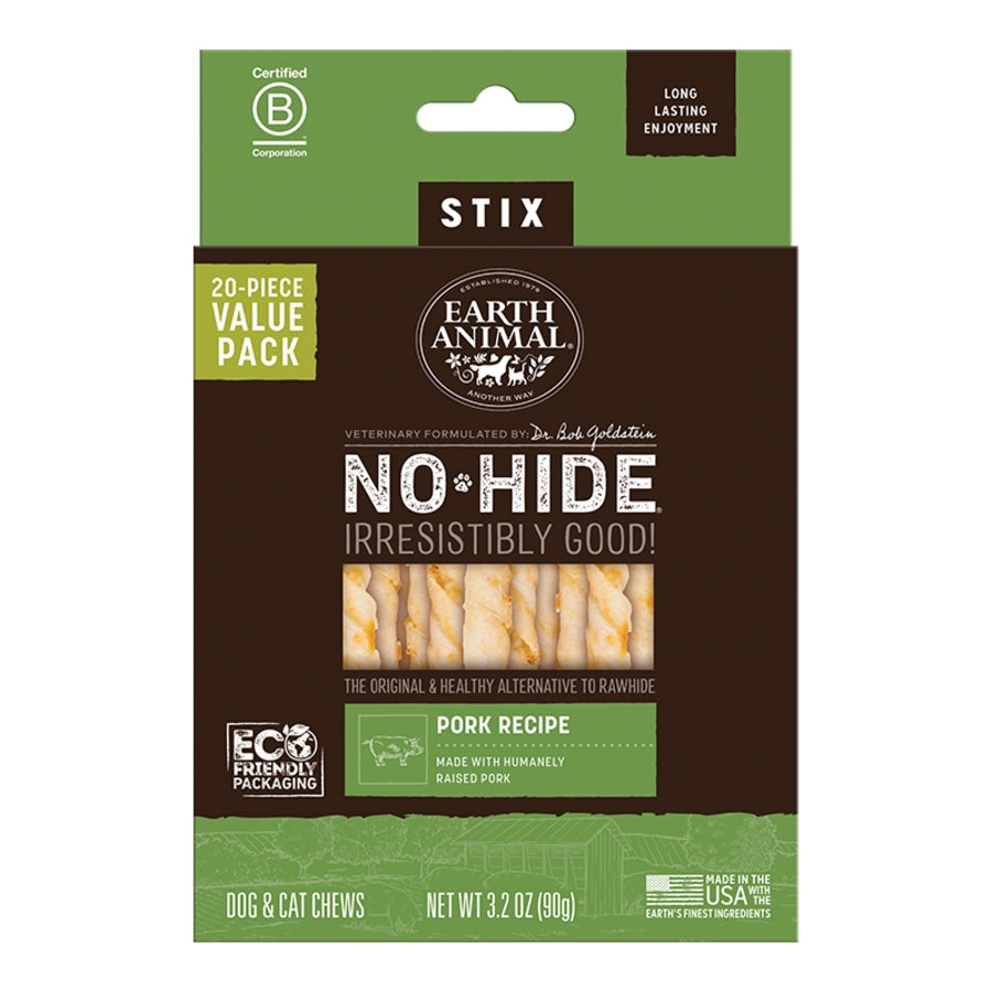 Earth Animal Dog No-Hide Stix Pork Value 20 ct