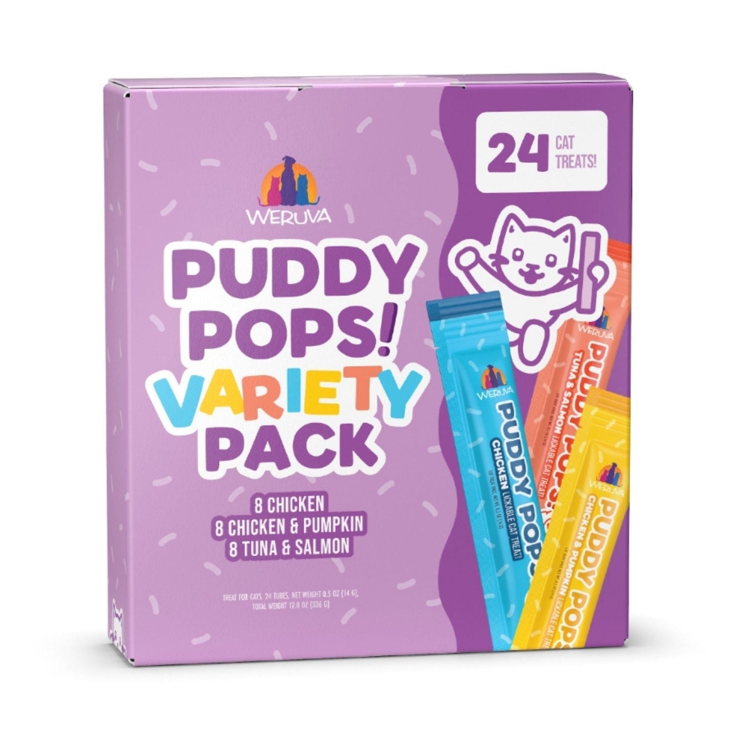 Weruva Cat Puddy Pops Lickable Cat Treat, 0.5 oz Variety Pack, 24 ct