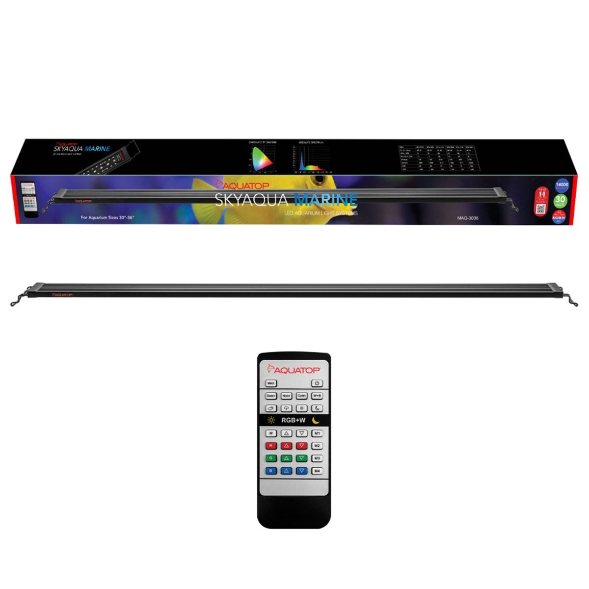 Aquatop SkyAqua Marine LED Light Fixture with IR Remote 30 watt 30 - 36 inch - Pets Perfect
