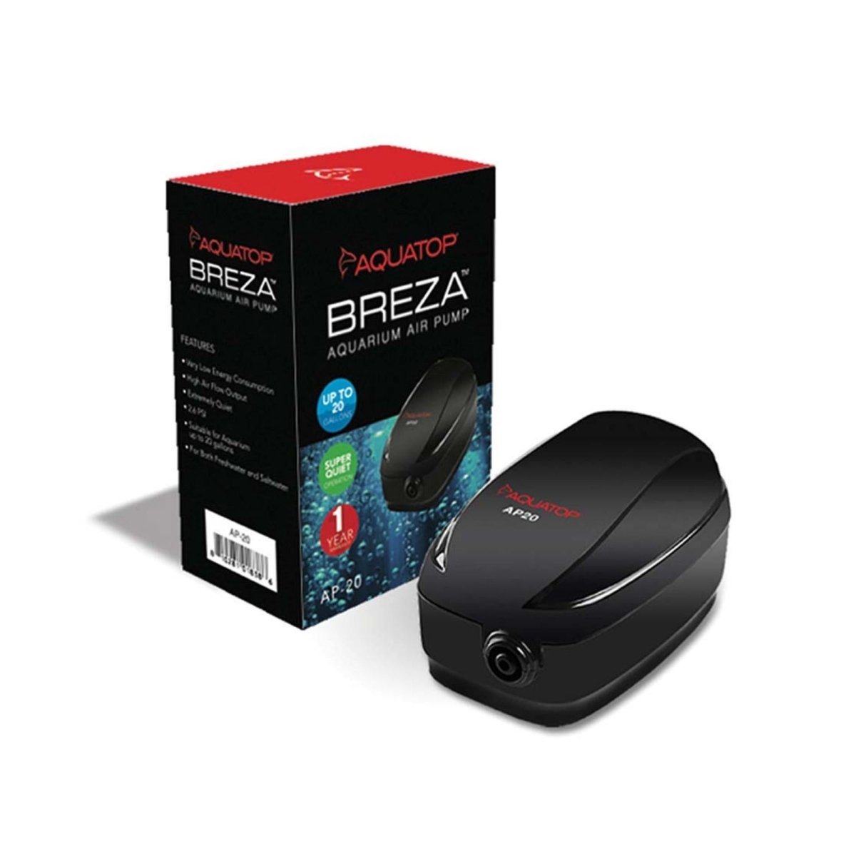 Aquatop BREZA AP20 Aquarium Air Pump Up to 20gal Black, 1ea - Pets Perfect