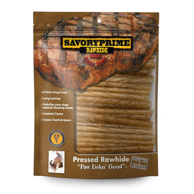 Savory Prime Pressed Rawhide Twist Sticks Natural 5 in, 100 ct - Pets Perfect