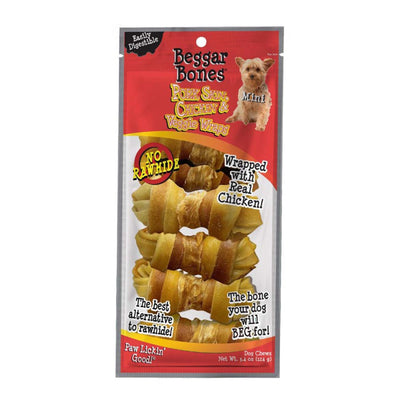 Savory Prime Beggar Bones Pork Skin, Chicken & Veggie Wraps Dog Treats Small, 7 ct