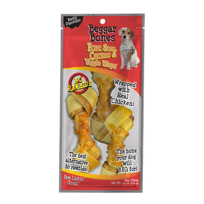 Savory Prime Beggar Bones Pork Skin, Chicken & Veggie Wraps Dog Treats Small, 3 ct