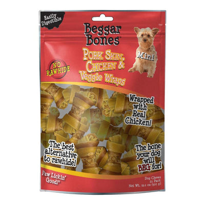 Savory Prime Beggar Bones Pork Skin, Chicken & Veggie Wraps Dog Treats, Small, 21 pk