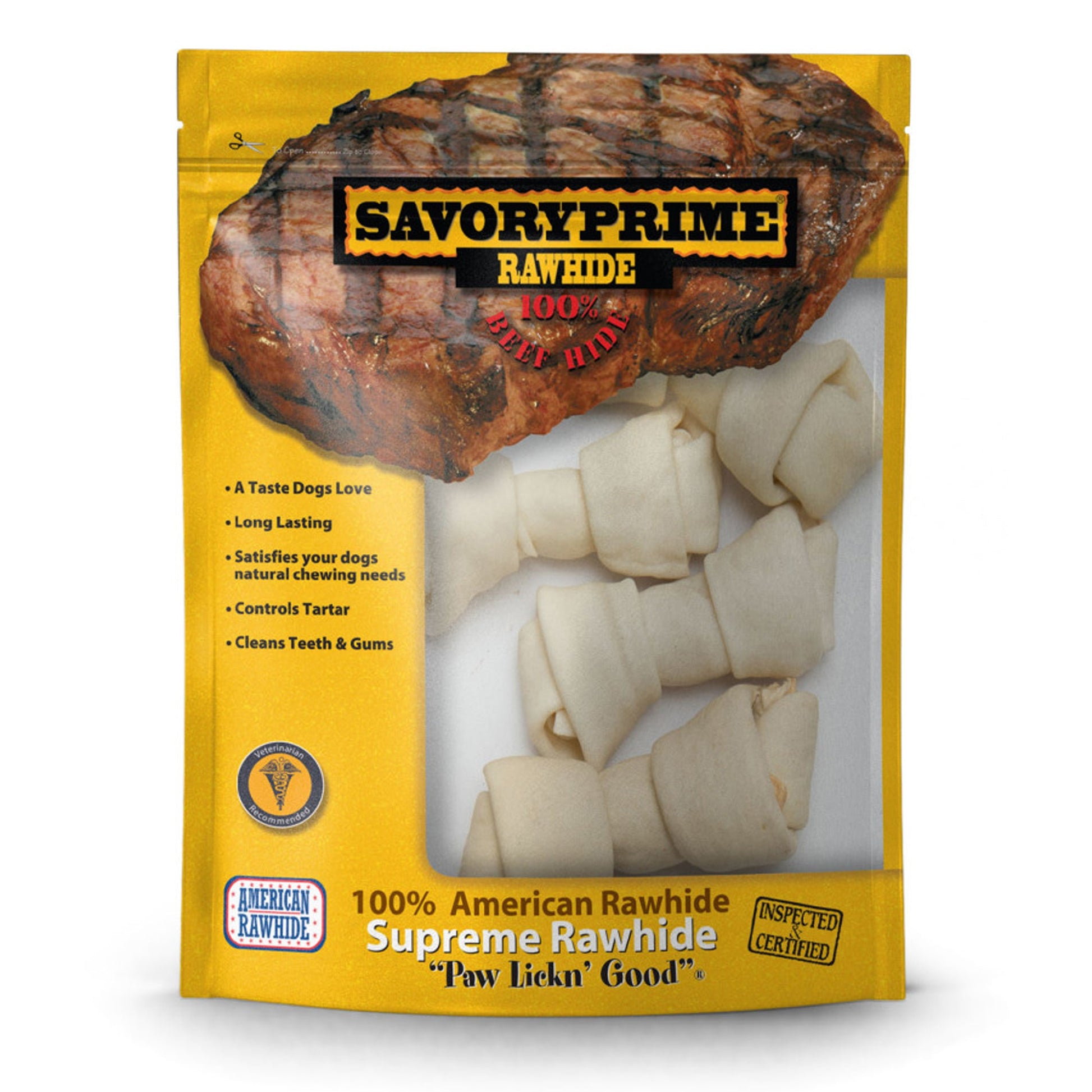 Savory Prime Supreme Knotted Rawhide Bones Bagged Natural 4-5 in, 4 ct
