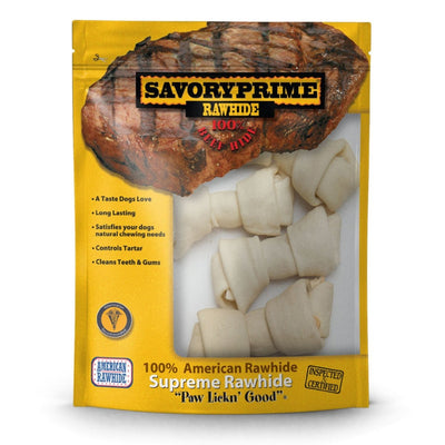 Savory Prime Supreme Knotted Rawhide Bones Bagged Natural 4-5 in, 4 ct - Pets Perfect