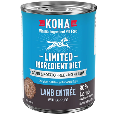 Koha Limited Ingredient Lamb Entree can, angled front label view