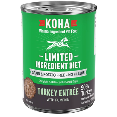 Koha Dog Limited Ingredient Grain-Free 90% Turkey, 13 oz each, Case of 12