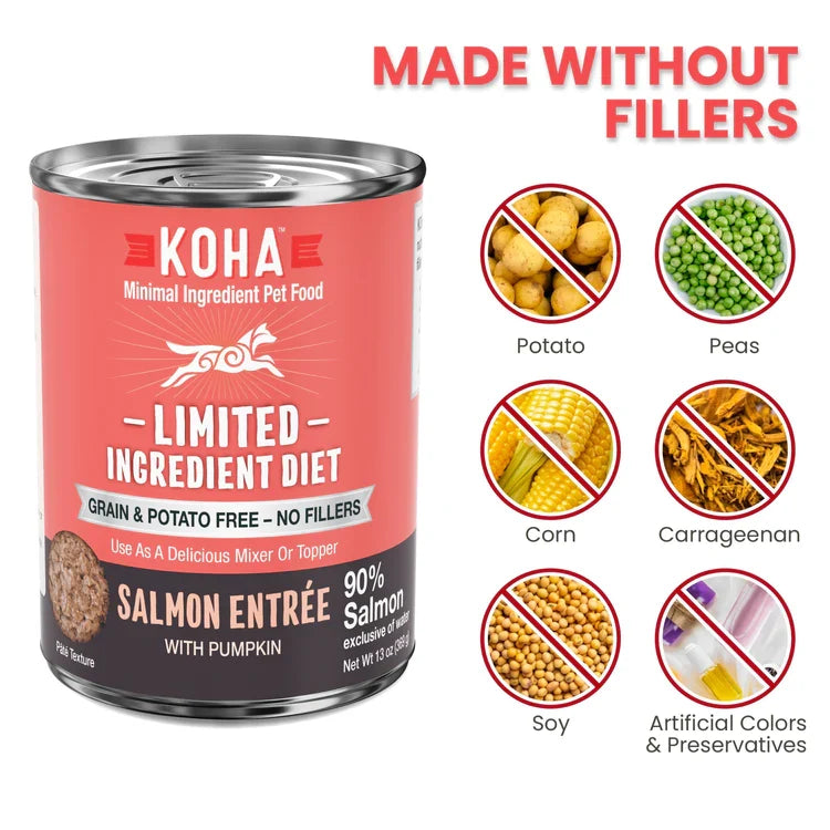 Koha Dog Limited Ingredient Grain-Free 90% Salmon, 13 oz each, Case of 12