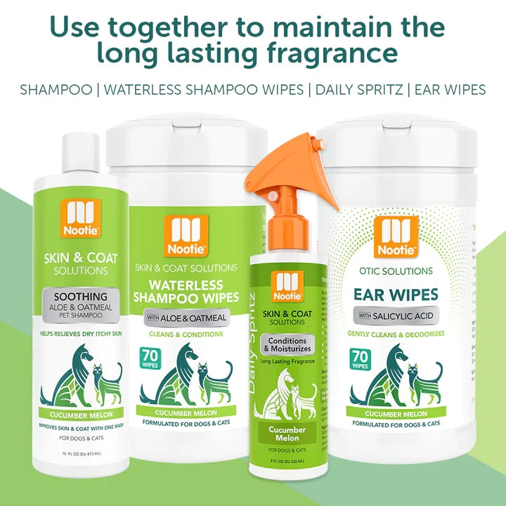Nootie Waterless Grooming Wipes Cucumber Melon, 70-Count