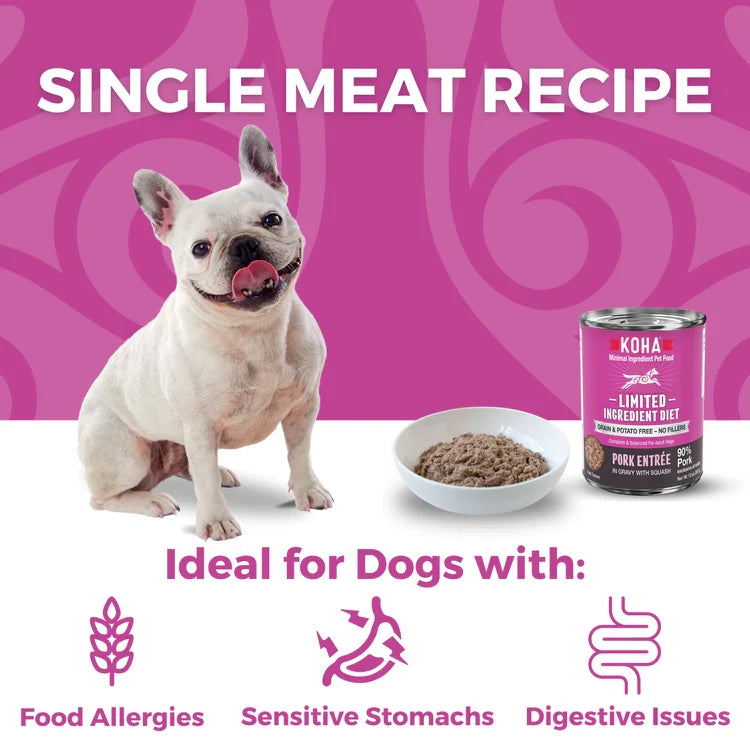 Koha Dog Limited Ingredient Grain-Free 90% Pork, 13 oz each, Case of 12