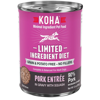 Koha Dog Limited Ingredient Grain-Free 90% Pork, 13 oz each, Case of 12