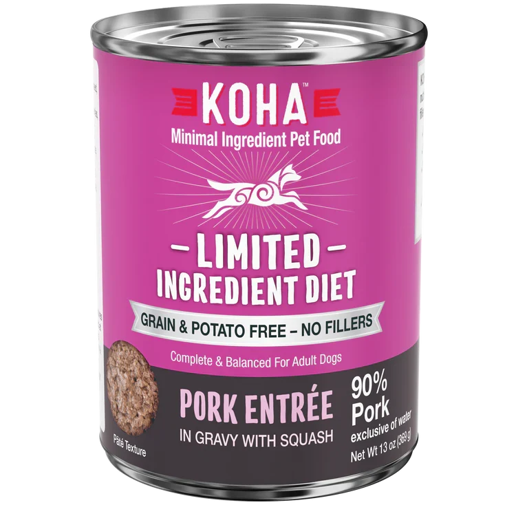 Koha Dog Limited Ingredient Grain-Free 90% Pork, 13 oz each, Case of 12