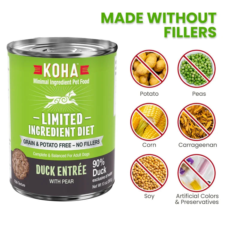 Koha Dog Limited Ingredient Grain-Free 90% Duck, 13 oz each, Case of 12