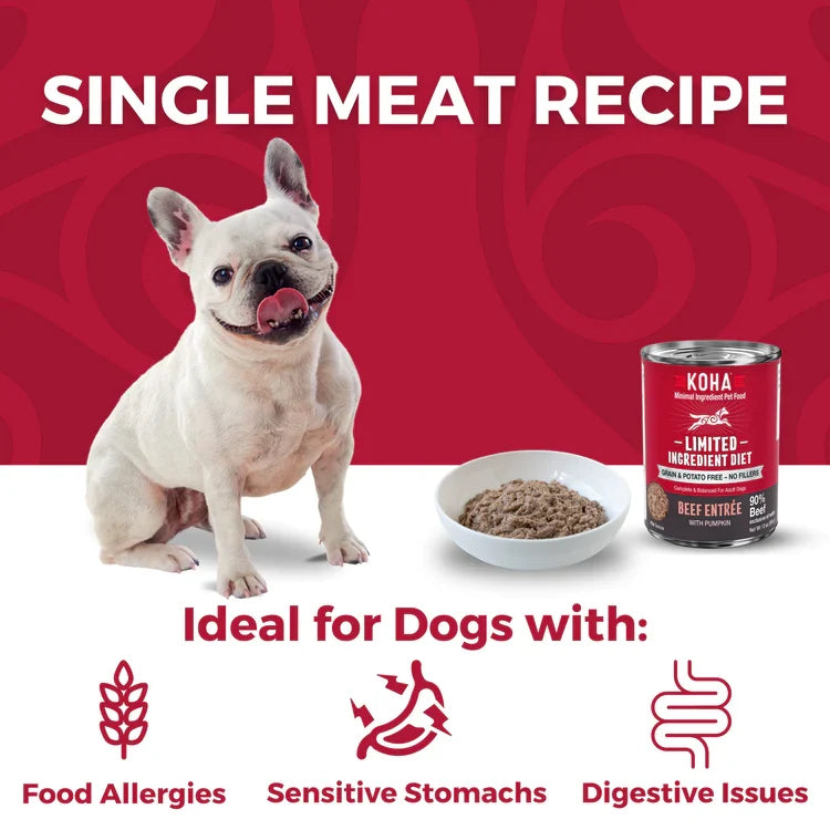 Koha Dog Limited Ingredient Grain-Free 90% Beef, 13 oz each, Case of 12