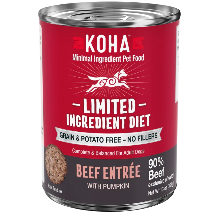 Koha Dog Limited Ingredient Grain-Free 90% Beef, 13 oz each, Case of 12