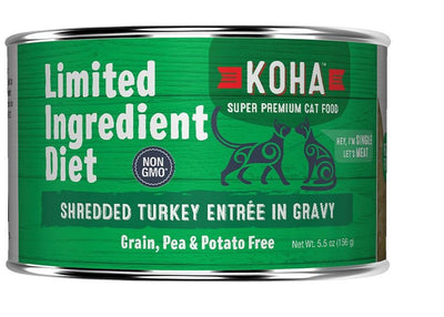 KOHA Limited Ingredient Grain-Free Shredded Turkey Wet Cat Food, 5.5 oz each, Case of 24