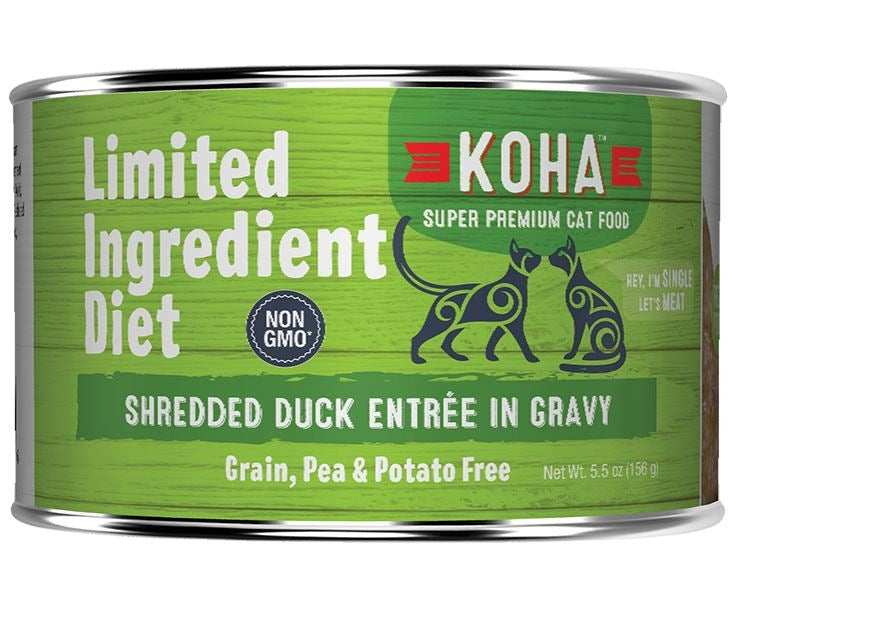 KOHA Limited Ingredient Diet Shredded Duck in Gravy Wet Cat Food, 5.5 oz each, Case of 24