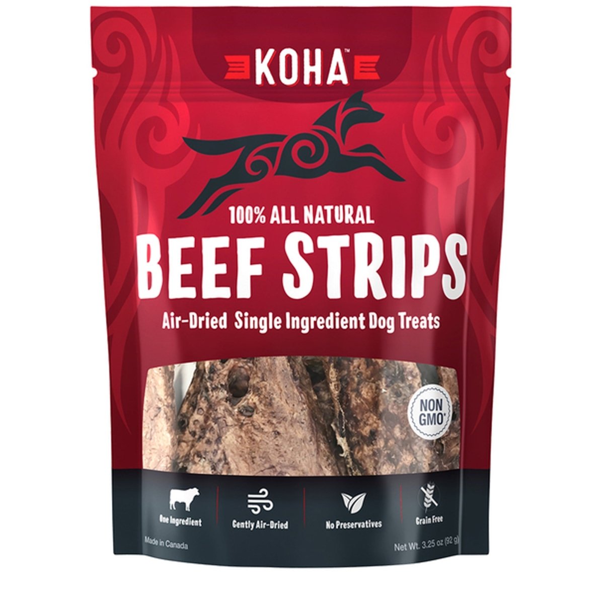 Koha Dog Grain Free Air Dried Beef Strips 3.25oz. - Pets Perfect