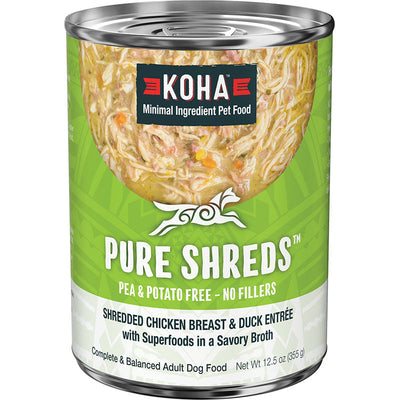 Koha Dog Grain-Free Shredded Chicken And Duck, 12.5 oz each, Case of 12