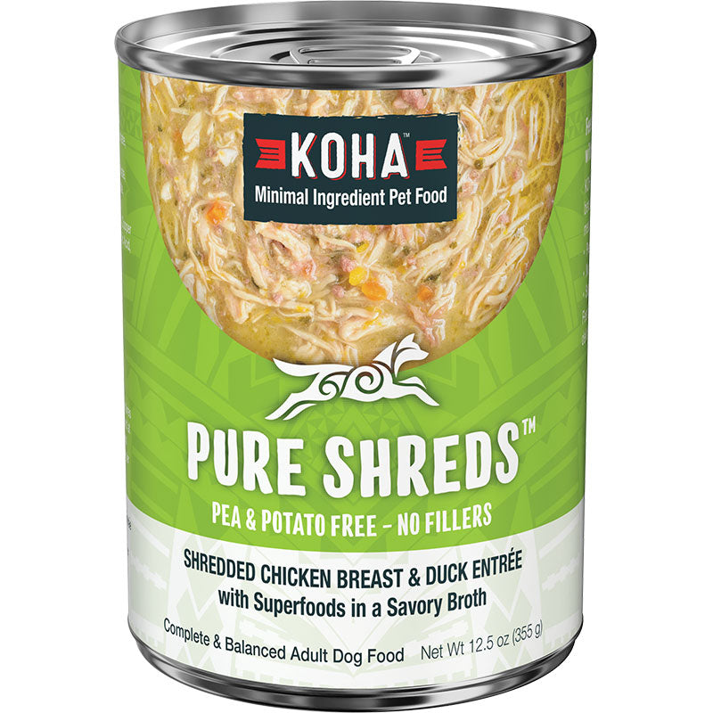 Koha Dog Grain-Free Shredded Chicken And Duck, 12.5 oz each, Case of 12