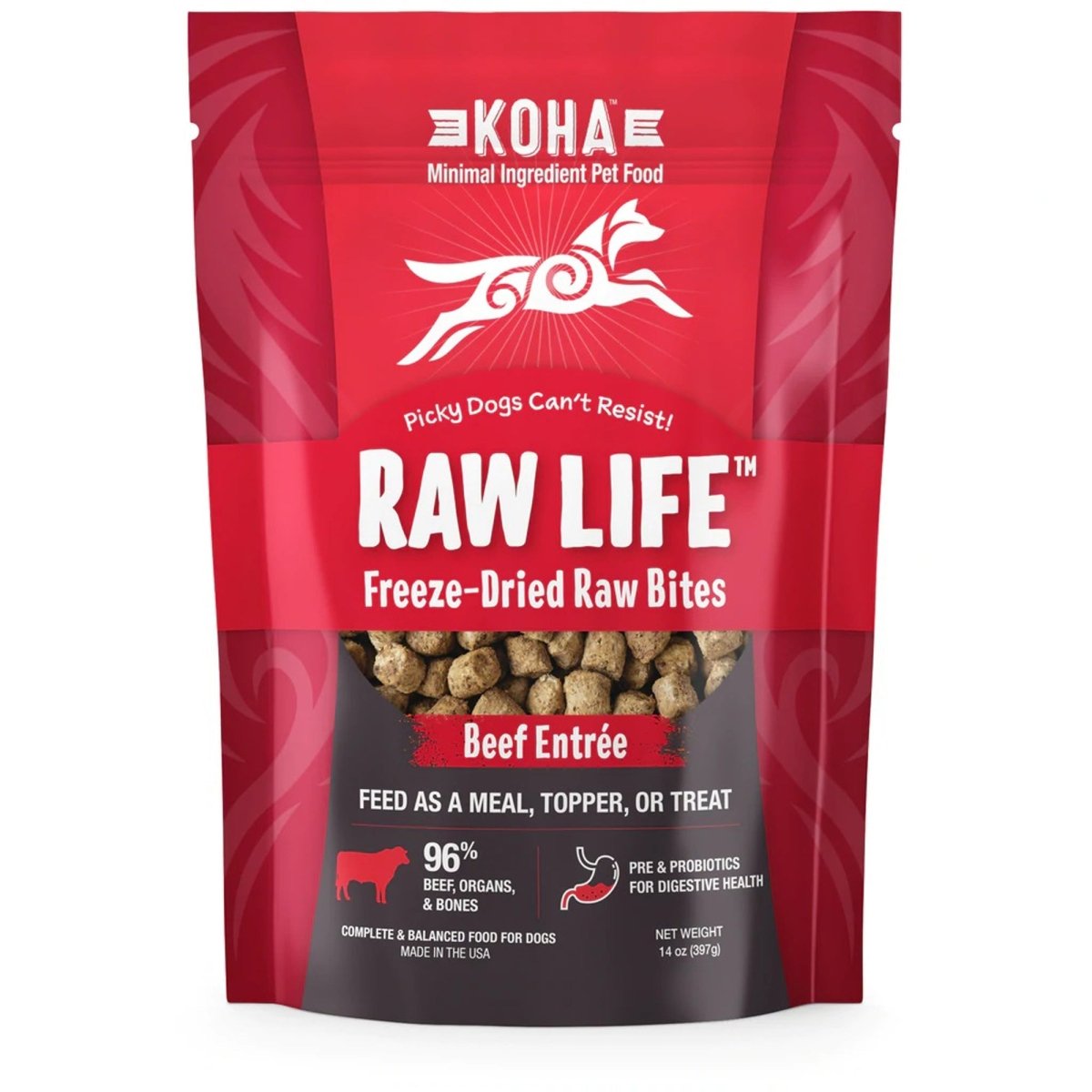 Koha Dog Grain Free Raw Freeze Dried Bites Beef 14oz. - Pets Perfect