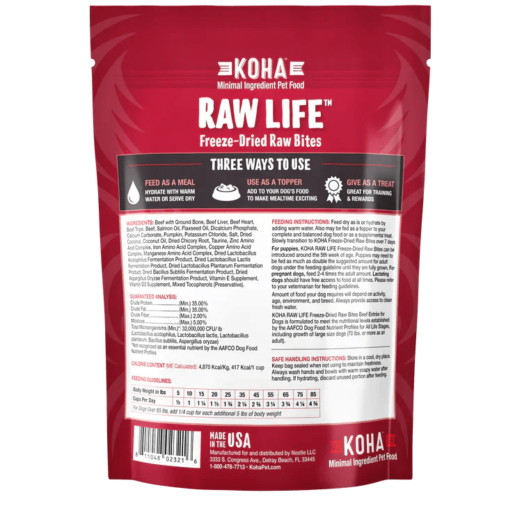 Koha Dog Grain Free Raw Freeze Dried Bites Beef 14oz. - Pets Perfect