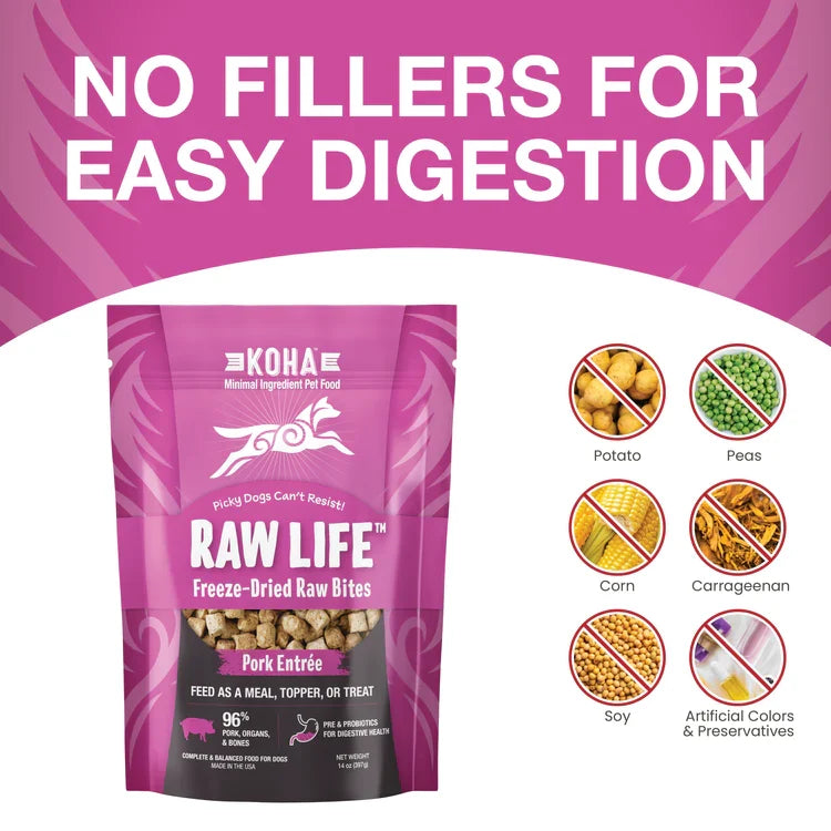 Koha Dog Grain-Free Raw Freeze-Dried Bites Pork 14 oz
