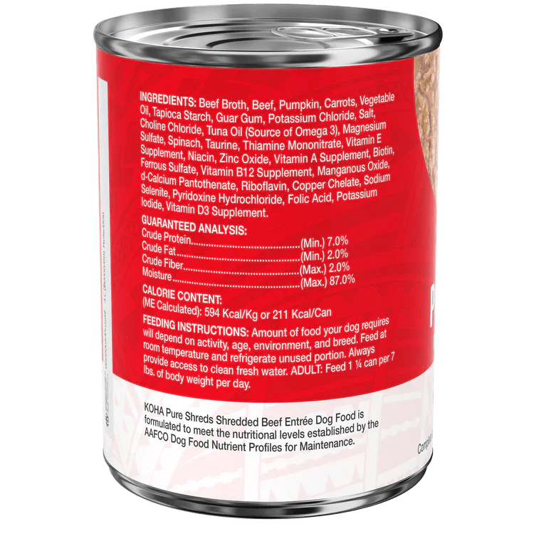 Koha Dog Grain Free Shredded Beef 12.5oz. (Case of 12) - Pets Perfect