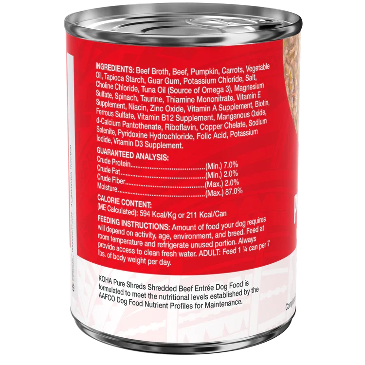 Koha Dog Grain-Free Shredded Beef, 12.5 oz each, Case of 12