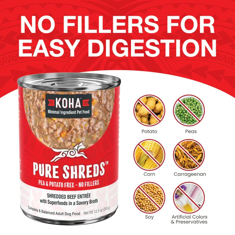 Koha Dog Grain-Free Shredded Beef, 12.5 oz each, Case of 12