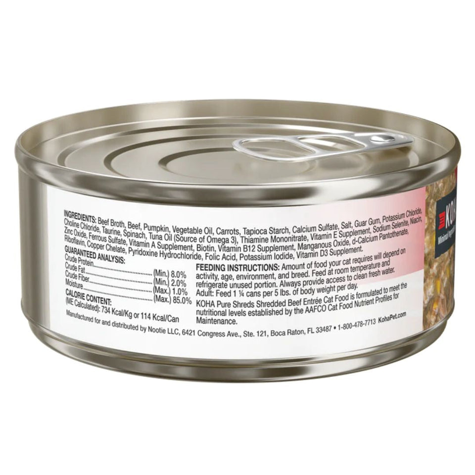 KOHA Pure Shreds Shredded Beef Wet Cat Food, 2.8 oz each, Case of 24