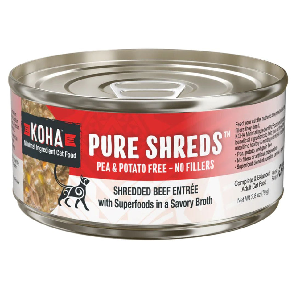 KOHA Pure Shreds Shredded Beef Wet Cat Food, 2.8 oz each, Case of 24