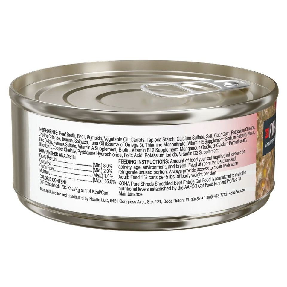 KOHA Pure Shreds Shredded Beef Wet Cat Food, 5.5 oz each, Case of 12