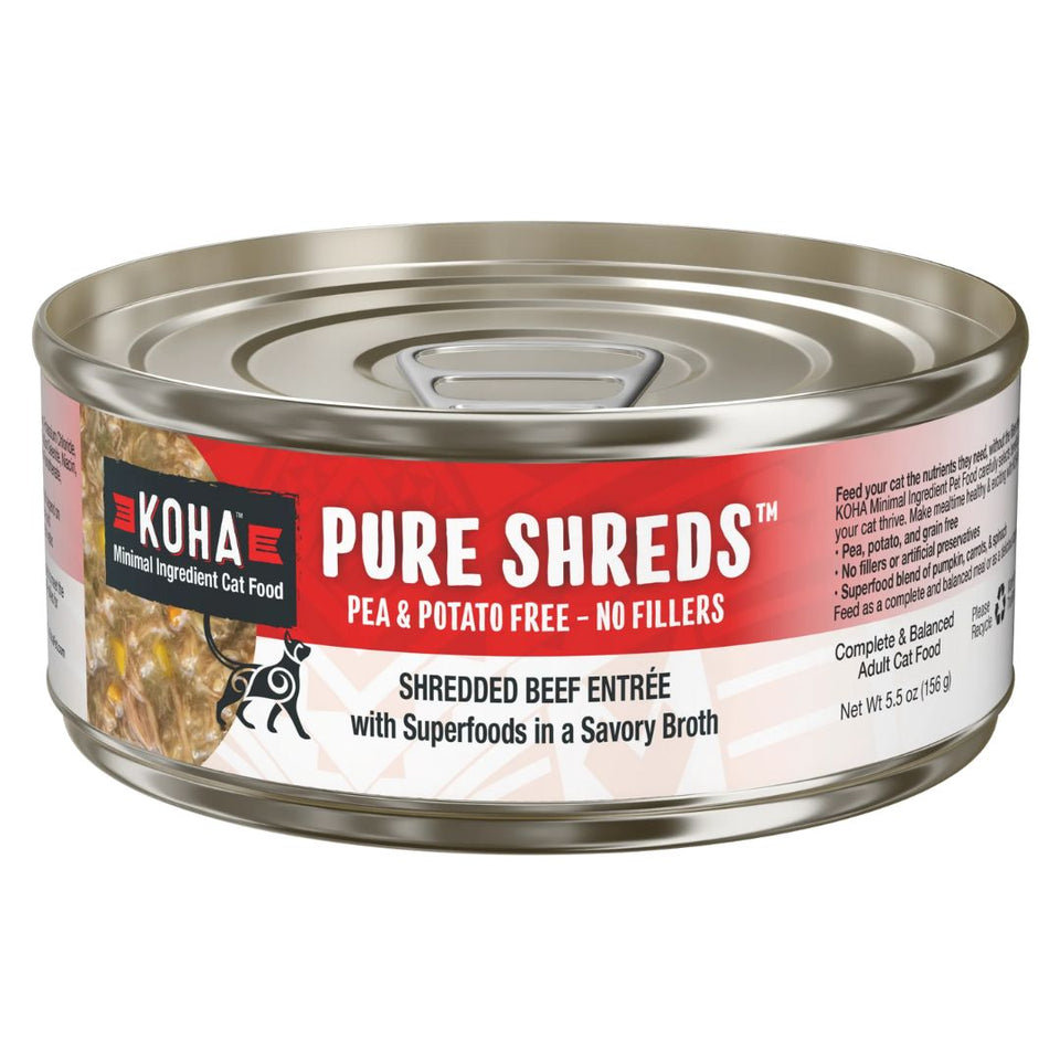 KOHA Pure Shreds Shredded Beef Wet Cat Food, 5.5 oz each, Case of 12