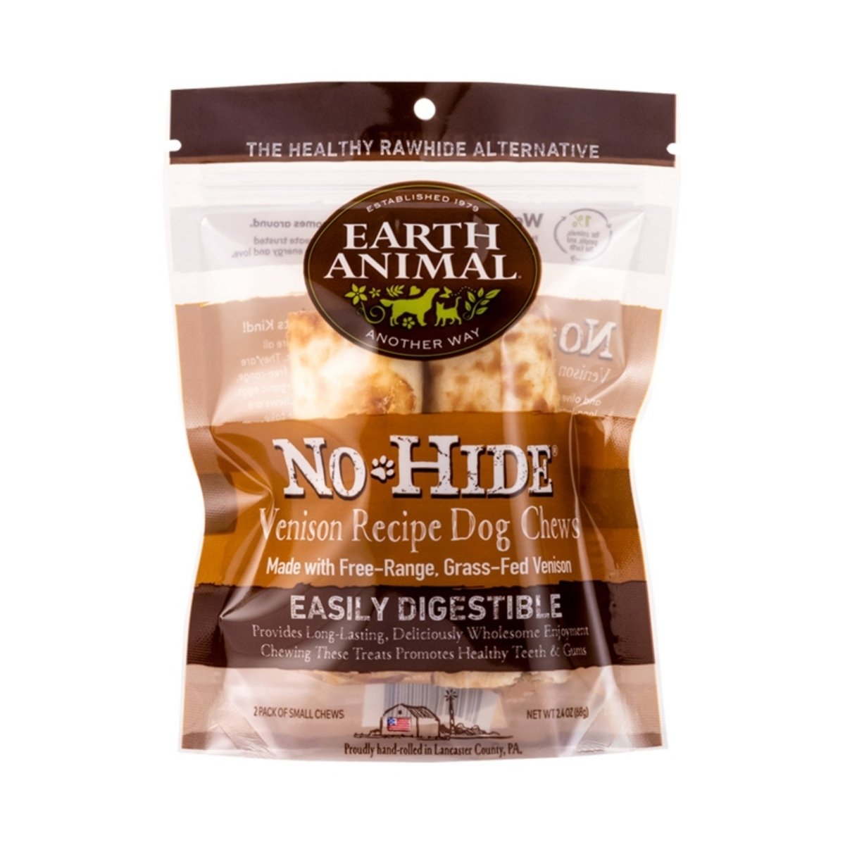 Earth Animal No Hide Venison Chews Dog Treats, 4 Inch, 2 Pack - Pets Perfect